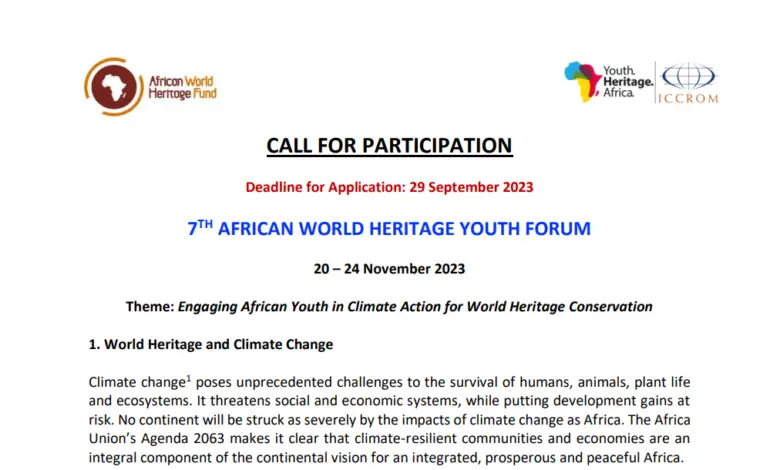 Call for applications – 7th African World Heritage Youth Forum (Fully-funded to Egypt)