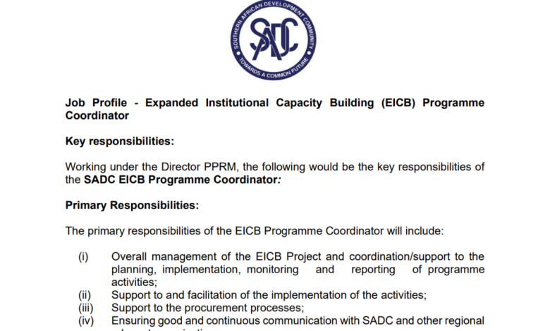 SADC is hiring a Programme Coordinator (EICB)