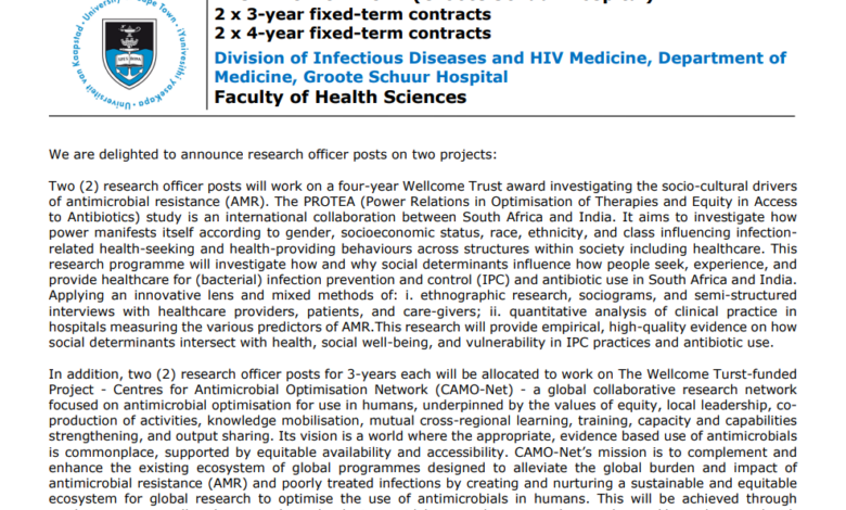 There Are 4 Vacant Research Officer Posts At The University Of Cape Town Health Sciences Faculty