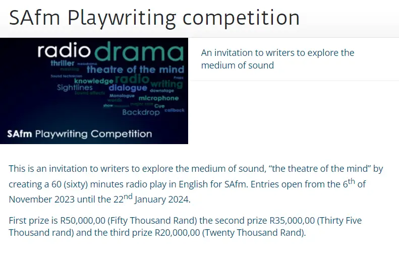 SABC SAfm Playwriting competition (First prize is R50 000, the second