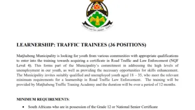 36 Traffic Trainees Positions For South African Unemployed Youths From Various Communities At Matjhabeng Municipality