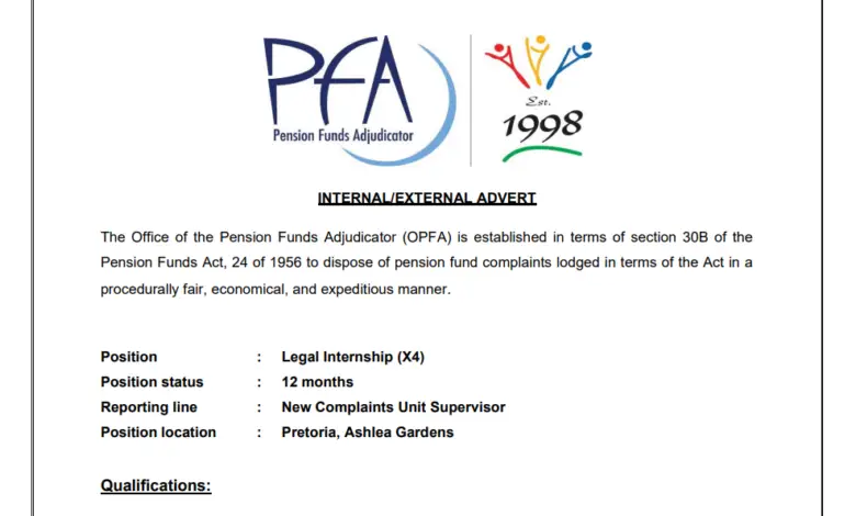 The Office of the Pension Funds Adjudicator (OPFA) Legal Internships: A life-changing Opportunity for Young South African Lawyers