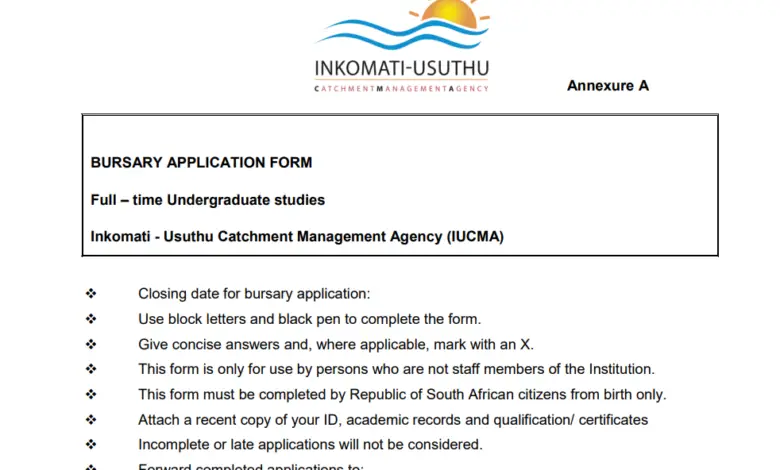 Inkomati-Usuthu Catchment Management Agency (IUCMA) Bursary for Young South African Citizens 2024/2025 academic year