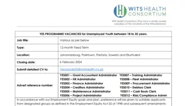 YES PROGRAMME VACANCIES for South African Unemployed Youth between 18 to 35 years (Wits Health Consortium)