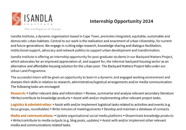 Isandla Internship Opportunity 2024 For Young South Africans