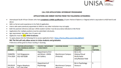 UNISA Is Hiring Graduates For Its Internship Programme: Call For Applications (A Salary Of R5000 Per Month)