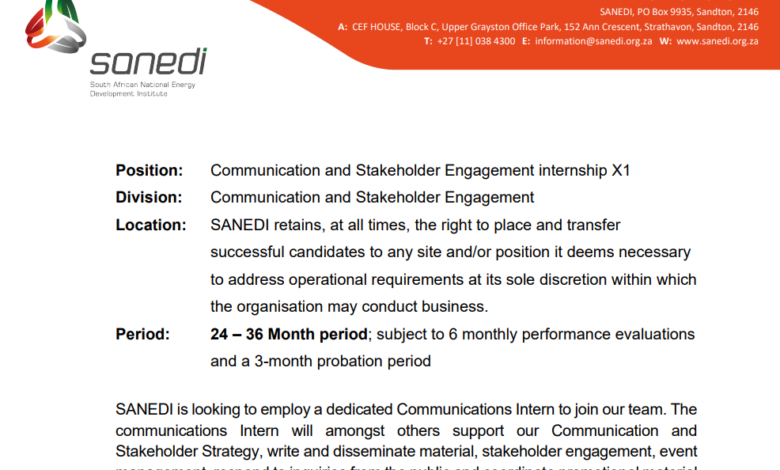 SANEDI is looking to employ a dedicated Communications Intern
