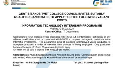 Get More Experience In Information Technology! Gert Sibande TVET College invites graduates with NC(V) L4 in Information Technology or any relevant qualification, to participate in the  Internship Programme