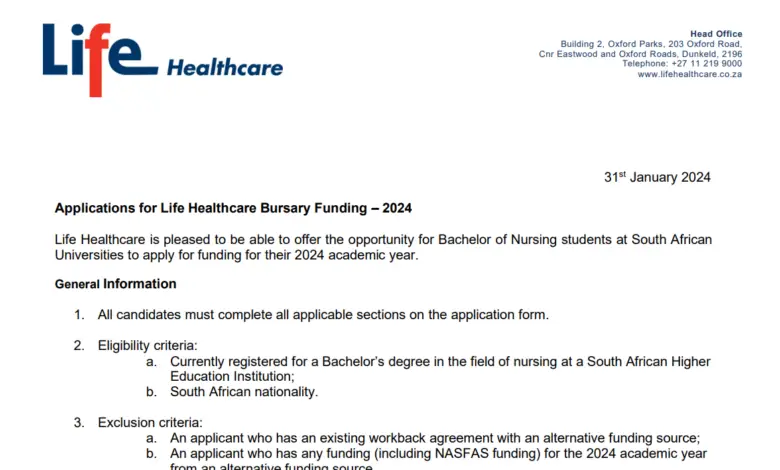 Bursary Opportunity For Young South Africans: Applications for Life Healthcare Bursary Funding 2024 Are Now Open