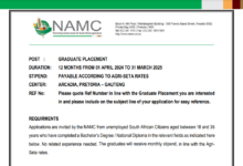 The National Agricultural Marketing Council (NAMC) Of South Africa Graduate Placements (Internships): The graduates will receive monthly stipend