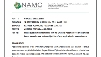 The National Agricultural Marketing Council (NAMC) Of South Africa Graduate Placements (Internships): The graduates will receive monthly stipend