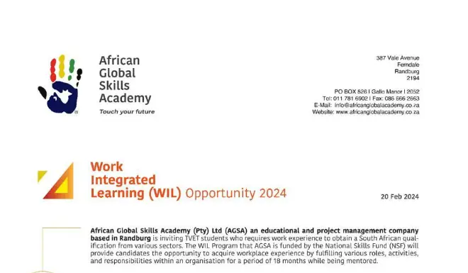 An Amazing Opportunity For Young South Africans! The African Global Skills Academy Is Offering Work Intergrated Learning Programmes For A Period Of 18 months!