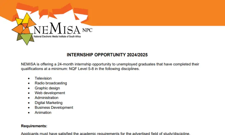NEMISA 24-month internship opportunity for unemployed graduates in South Africa