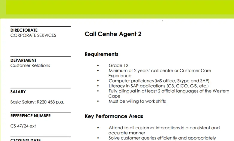 Call Centre Agent Positions At The City Of Cape Town