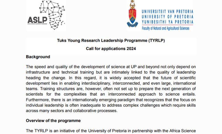 Tuks Young Research Leadership Programme (TYRLP): Call for applications 2024- University of Pretoria (UP)