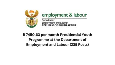 R 7450.63 per month Presidential Youth Programme at the Department of Employment and Labour (235 Posts)