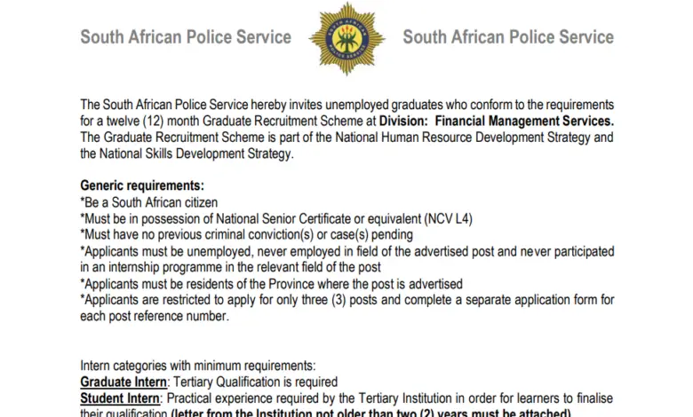 The Financial Management Services Of SAPS Is Looking For Interns