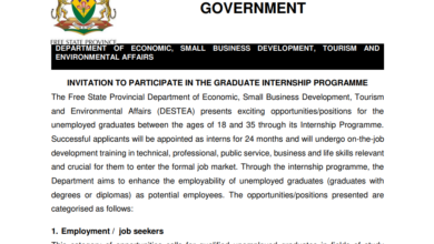 Internship Programme At The Free State Provincial Department of Economic, Small Business Development, Tourism and Environmental Affairs (DESTEA)