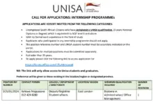 R9 500.00 Per Month Twelve-Months Internship At UNISA