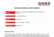 Sixty (60) Graduate Vacancies Paying R8 000.00 Monthly Salary At The South African Bureau of Standards (SABS)