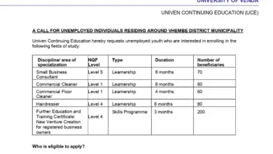 450 Learnerships At UNIVEN: University of Venda Continuing Education (UCE) invites unemployed youth to apply for various Learnerships