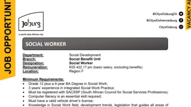 R25 422,17 per month Social Worker post at the City Of Johannesburg: Apply!