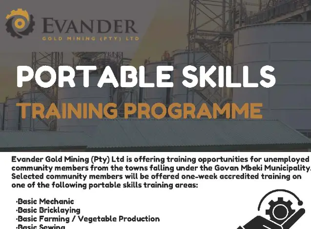 Portable Skills Training Programme At Evander Gold Mining For Unemployed Community Members (Govan Mbeki Municipality)