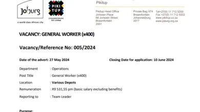 400 General Worker Posts At The City Of Johannesburg Pikitup: R9 531,55 pm (basic salary excluding benefits)