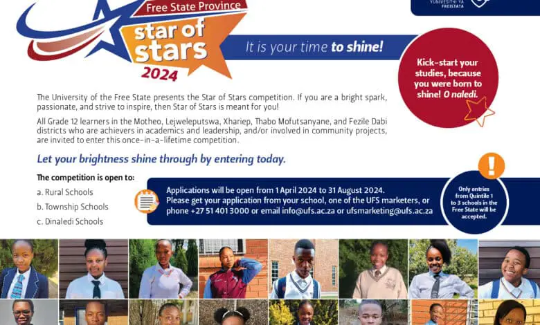 Are you a bright spark and in Grade 12 interested in studying at the University of the Free State in 2024? Then the Star of Stars Competition is just for you