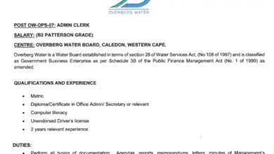 Overberg Water Board is looking for an Admin Clerk (Apply if you have a Certificate or Diploma in Secretarial or Admin)