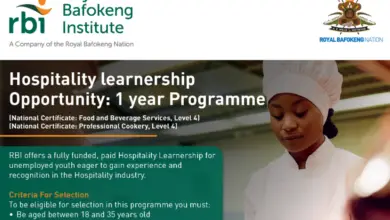 Royal Bafokeng Institute Hospitality Learnership Opportunity!