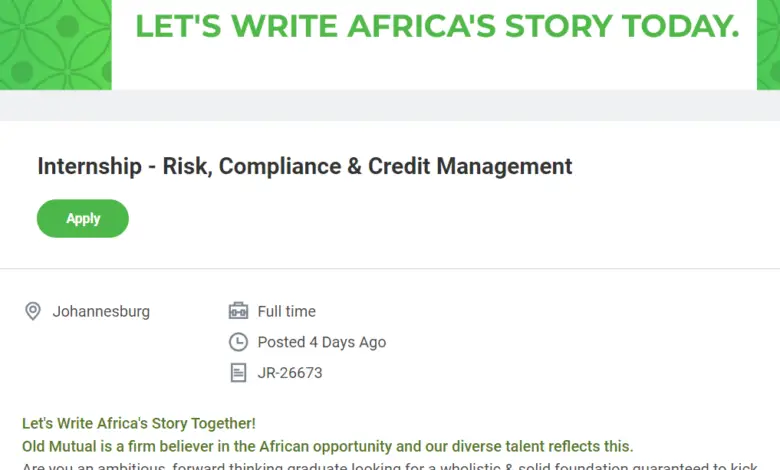 Old Mutual South Africa Internship: Risk, Compliance & Credit Management