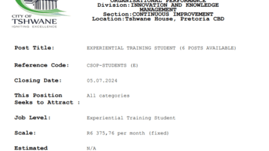 R6 375,76 per month Experiential Training Student Programme at the City of Tshwane (6 posts available)