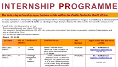 R 7 000.00 per month internships at the Public Protector South Africa for unemployed SA youths