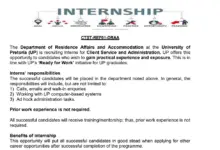 R5000 per month internships at the University of Pretoria's Department of Residence Affairs and Accommodation
